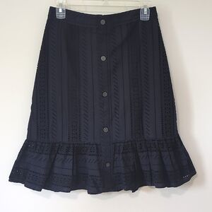LOFT Navy Eyelet Pencil Skirt with Ruffle Hem